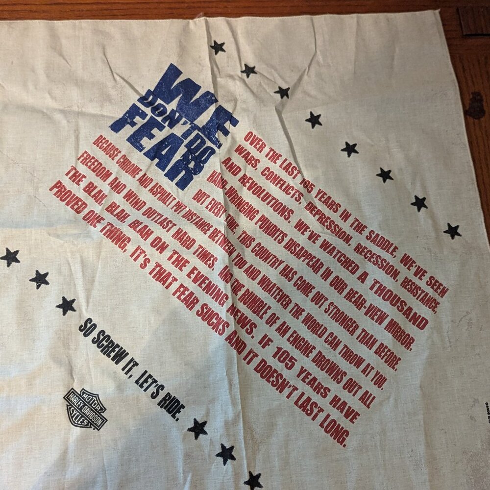 Harley-Davidson We Don't Do Fear American Flag 21-inch Patriotic Scarf/Bandana
